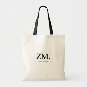 Black and White Initials Monogram Tote Bag