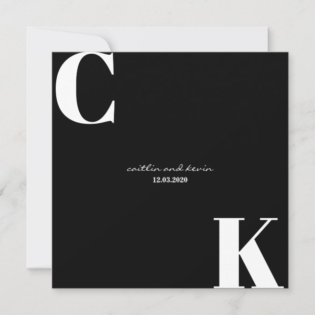 Black and White Initials Save the Date Invitation (Front)