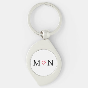 Black and white initials with Red heart Key Ring