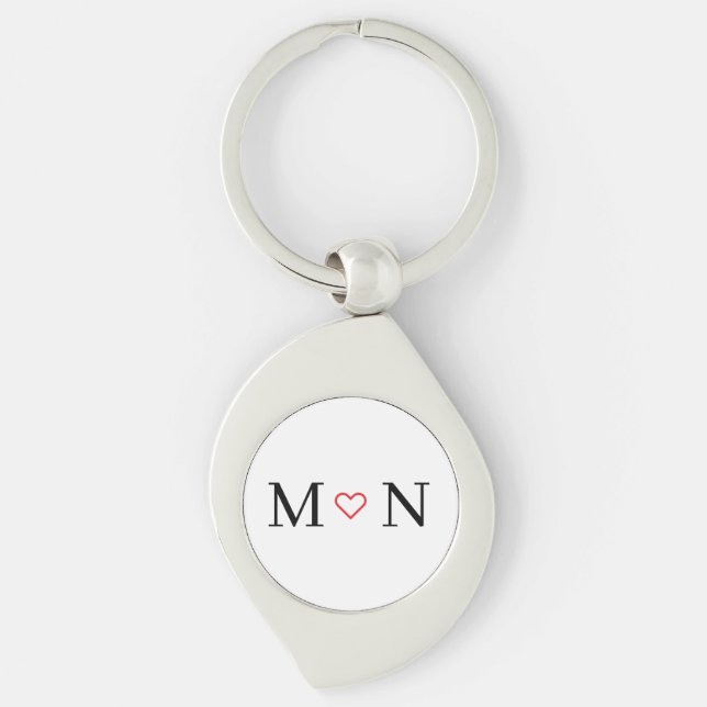 Black and white initials with Red heart Key Ring (Front)
