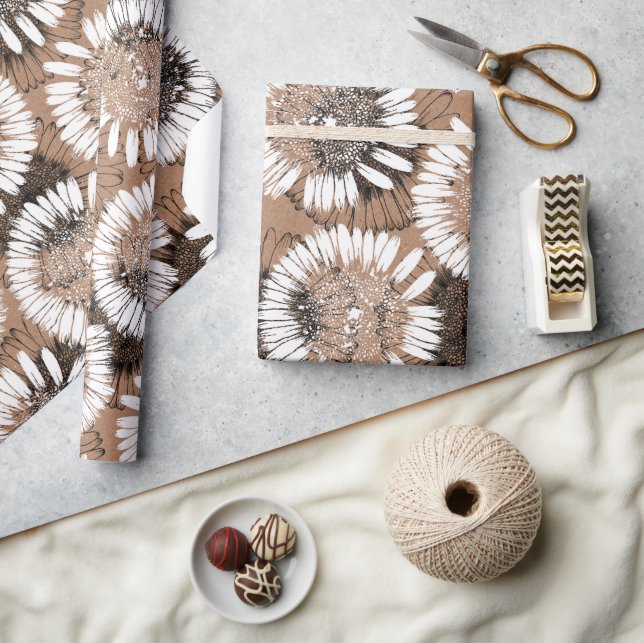 Black and White ink Daisy Kraft Paper Artistic  (Crafts)