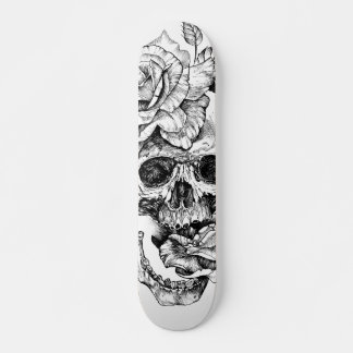 Black and White Ink Drawing Skull Skate Deck