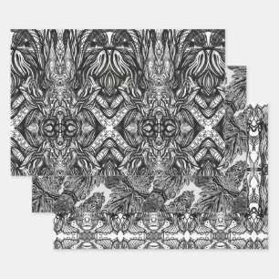 Black and White ink drawings Wrapping Paper Sheet