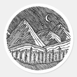 Black and White Ink-Drawn Round Alp Landscape Classic Round Sticker