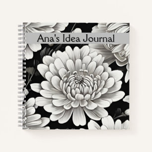 Black and White Ink Style Chrysanthemum Journal