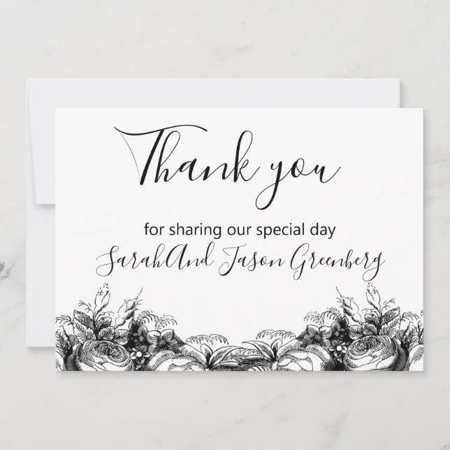 Black And White Ink Wash Wedding Thank You Card (Front)