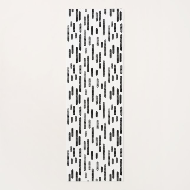 Black and White Inky Rounded Lines Pattern Yoga Mat (Back)