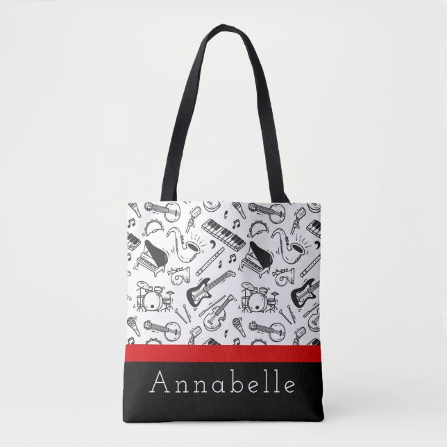 Black and White Instruments Tote Bag (Front)