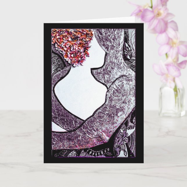Black and white Interracial couple hugging artwork Card (Orchid)