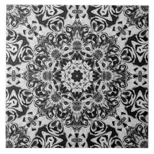 black and white intricate mandala pattern art ceramic tile