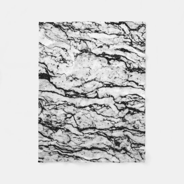 Black and White Intricate Marble Stone Pattern Fleece Blanket (Front)