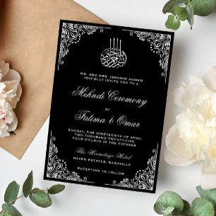 Black and White Islamic Muslim Mehndi Ceremony Invitation