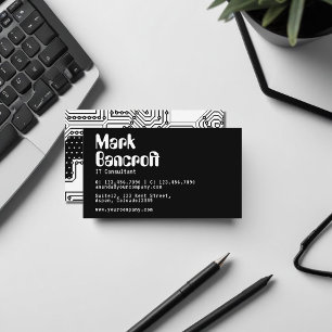Black and White IT Technology Consultant Business  Card