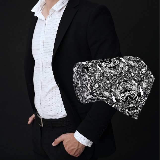 BLACK AND WHITE ITALIAN BAROQUE PRINT MEN'S TIE (Creator Uploaded)