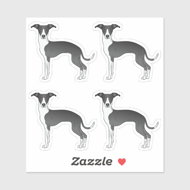 Black And White Italian Greyhound Cartoon Dogs (Sheet)