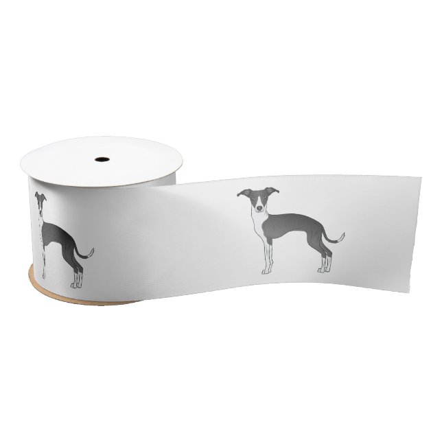 Black And White Italian Greyhound Cartoon Dogs Satin Ribbon (Spool)