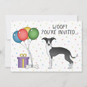 Black And White Italian Greyhound Dog Birthday Invitation