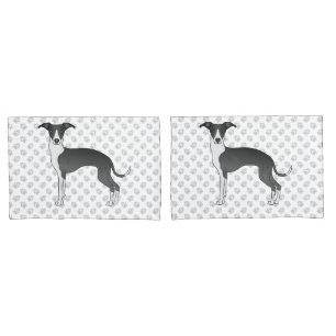 Black And White Italian Greyhound Dog With Paws Pillowcase