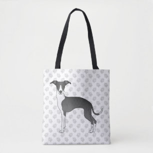 Black And White Italian Greyhound Dog With Paws Tote Bag