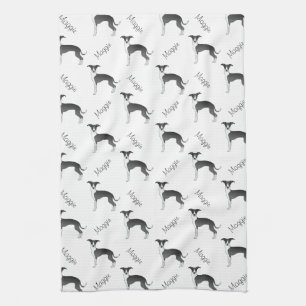 Black And White Italian Greyhound Pattern And Name Tea Towel