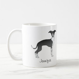 Black And White Italian Greyhound With Custom Name Coffee Mug