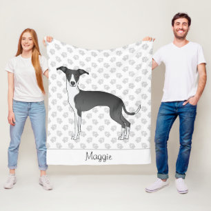 Black And White Italian Greyhound With Custom Name Fleece Blanket