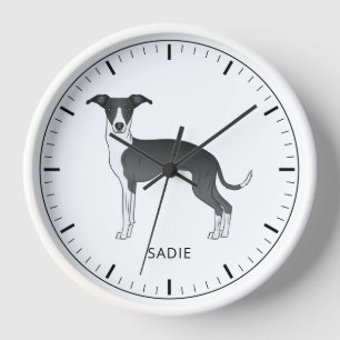 Black And White Italian Greyhound With Custom Text Clock