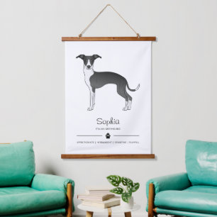 Black And White Italian Greyhound With Custom Text Hanging Tapestry