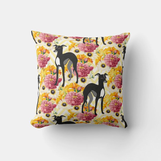 Black and White Italian Greyhounds or Whippets Cushion (Front)