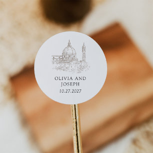 Black and White   Italian Illustration Wedding Classic Round Sticker