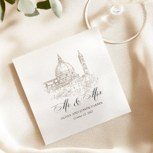 Black and White   Italian Illustration Wedding Napkin