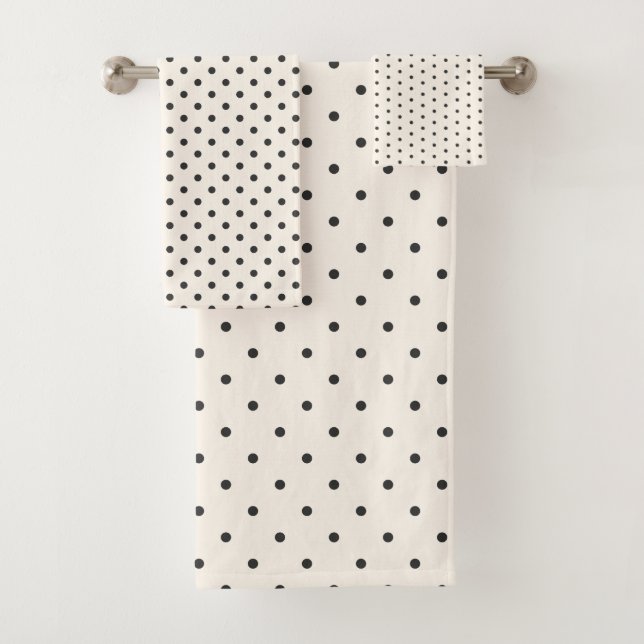 Black and White Ivory Polka Dot Pattern Retro  Bath Towel Set (Insitu)