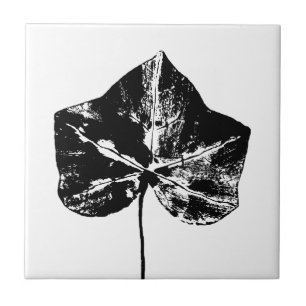 Black and White Ivy Leaf Print Ceramic Tile