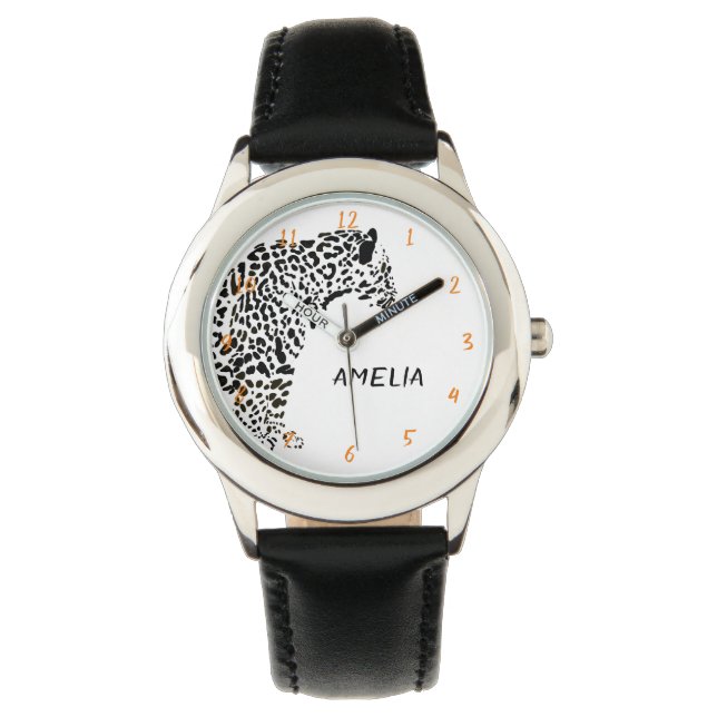 Black and White Jaguar Illustration Watch (Front)