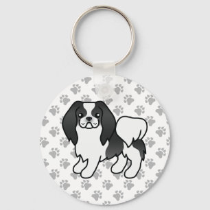 Black And White Japanese Chin Cartoon Dog & Paws Key Ring