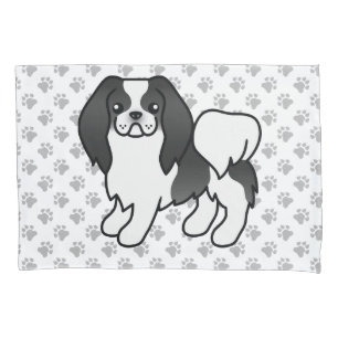 Black And White Japanese Chin Cartoon Dog & Paws Pillowcase