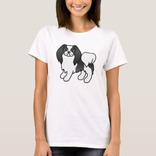 Black And White Japanese Chin Cartoon Dog T-Shirt