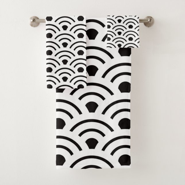 Black and White Japanese Style Pattern Bath Towel Set (Insitu)