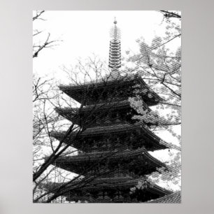Black and white Japanese tower Poster