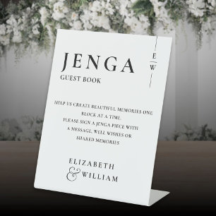 Black And White Jenga Guest Book Minimalist Modern Pedestal Sign