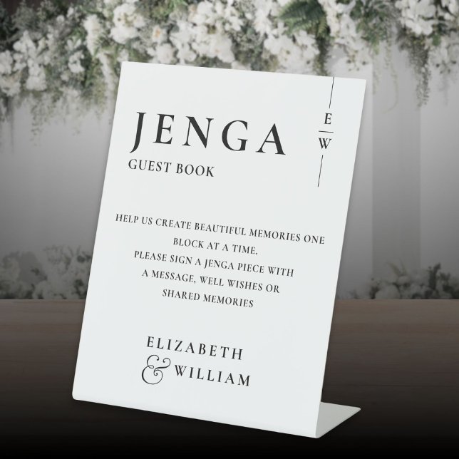 Black And White Jenga Guest Book Minimalist Modern Pedestal Sign (Black And White Jenga Guest Book Minimalist Modern Pedestal Sign)