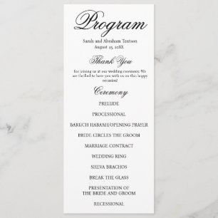 Black and White Jewish Wedding Programs