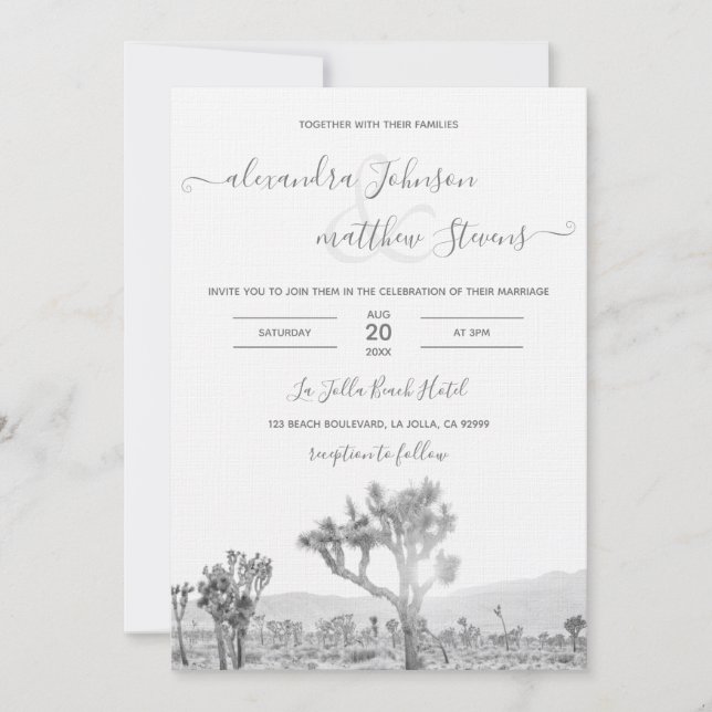 Black and white Joshua Tree Wedding Invitation (Front)