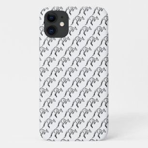 Black and White Jumping Kangaroo Sketch iPhone 11 Case