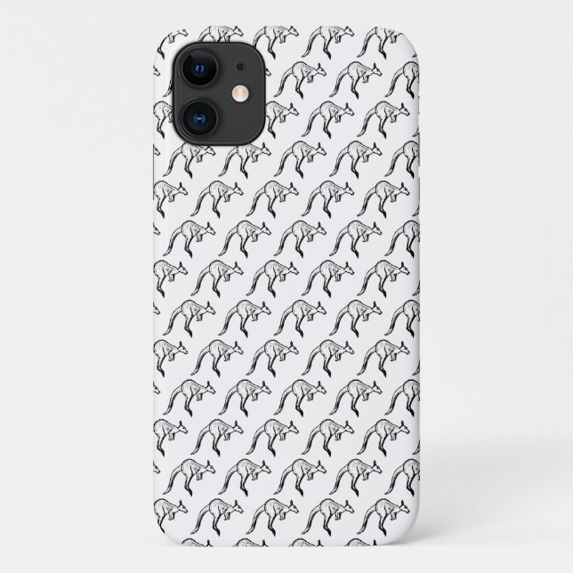 Black and White Jumping Kangaroo Sketch Case-Mate iPhone Case (Back)