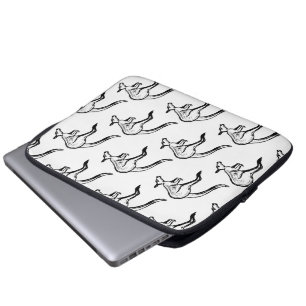 Black and White Jumping Kangaroo Sketch Laptop Sleeve