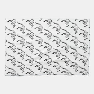 Black and White Jumping Kangaroo Sketch Tea Towel