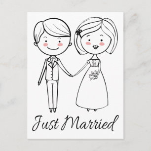Black And White Just Married Wedding Bride & Groom Announcement Postcard