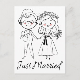 Black And White Just Married Wedding Bride & Groom Announcement Postcard