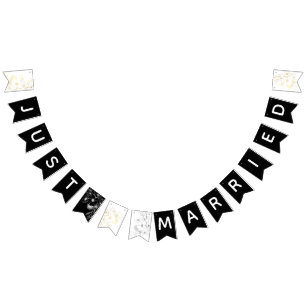 Black and White Just Married Wedding Bunting